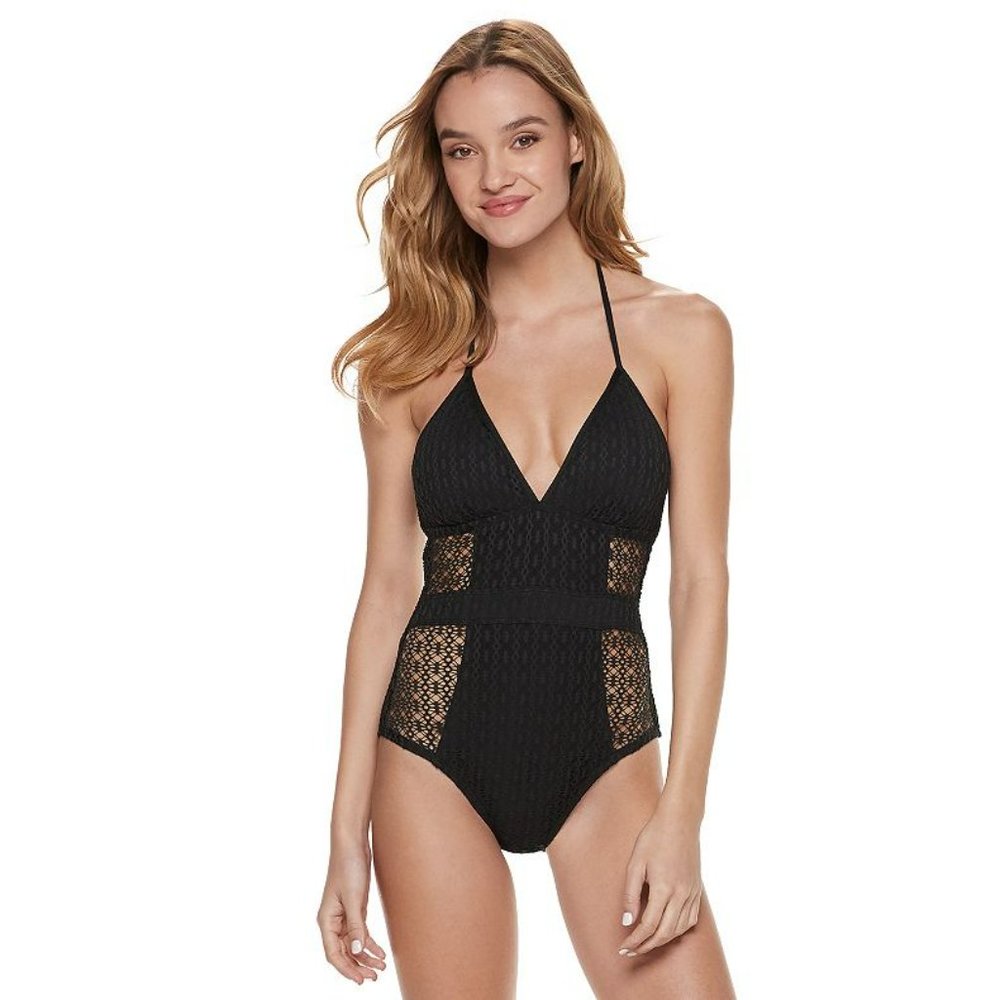 Apt 9 Black Crochet One-Piece Swimsuit S